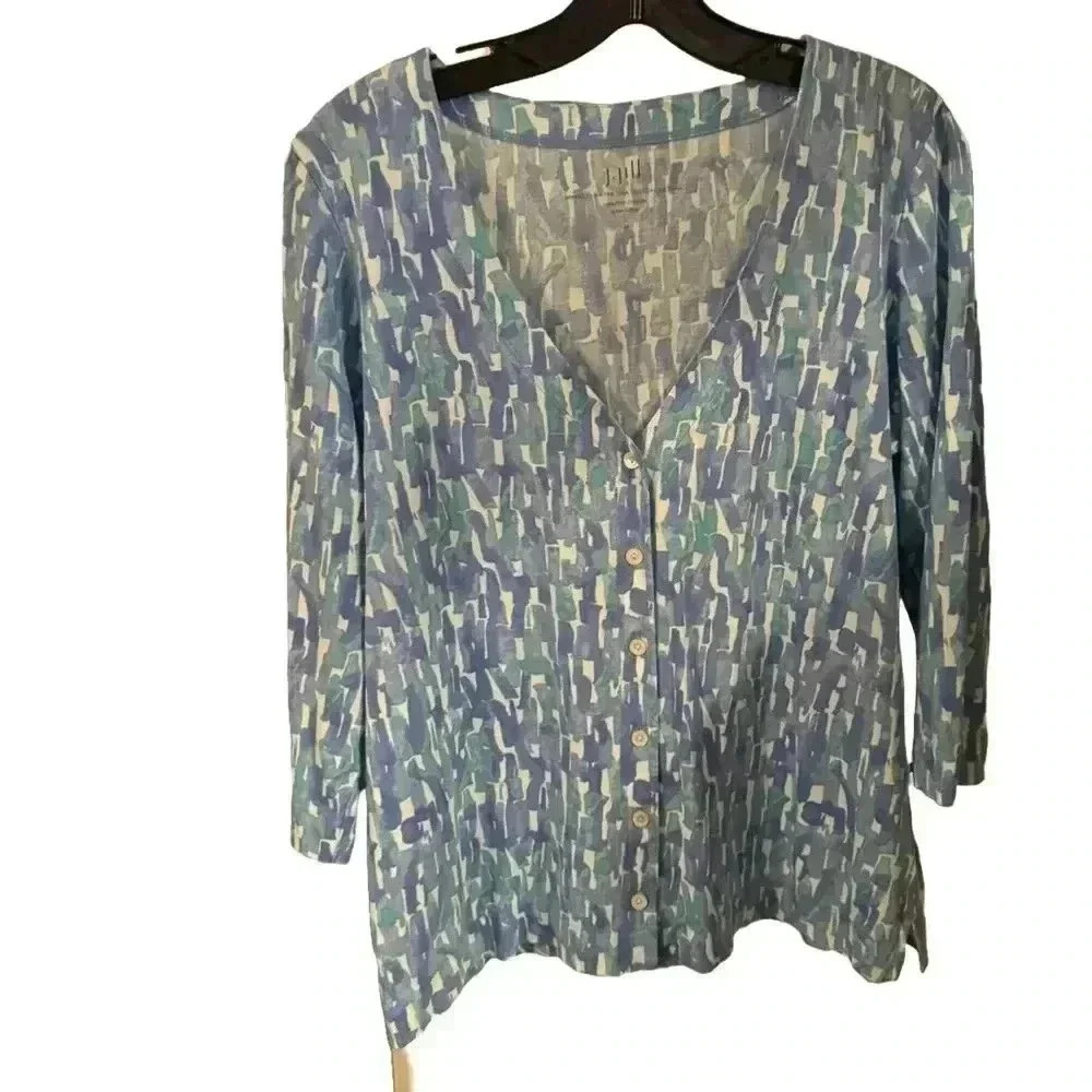 J. Jill Womens Printed Extra Fine Pima Cottton Cardigan Sweater Size M Blue NWOT